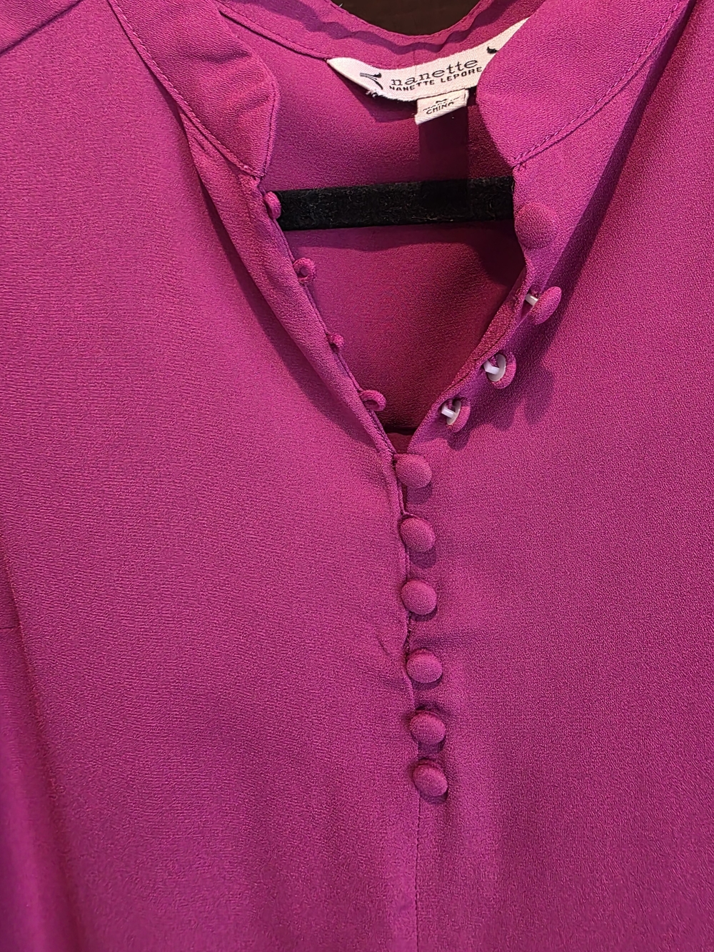 Nanette Lepore Bright Fuchsia Silk-Blend Button Placket Blouse - Picture 3 of 6